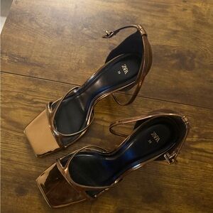 Zara Metallic Brown Strappy Sandals